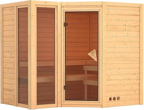 Karibu Sauna Kunda für 4 Personen aus Fichtenholz in Beige, B/T/H: 236 x 209 x 184 cm - Bild 1