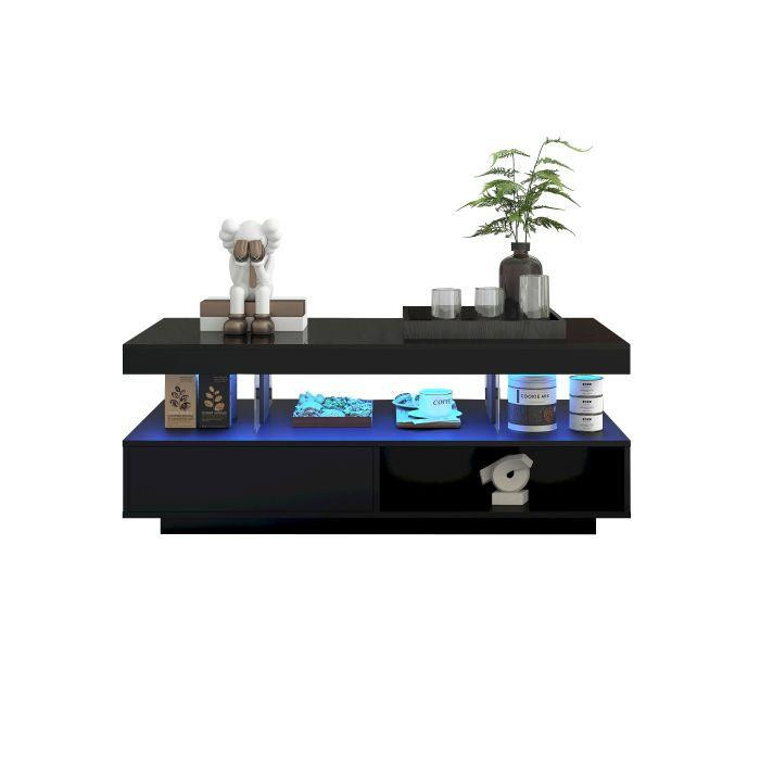 Couchtisch MUVOE in Schwarz Hochglanz mit 4 Glasplatten und 2 Schubladen, B/T/H: 95 x 50 x 42,5 cm - Bild 2