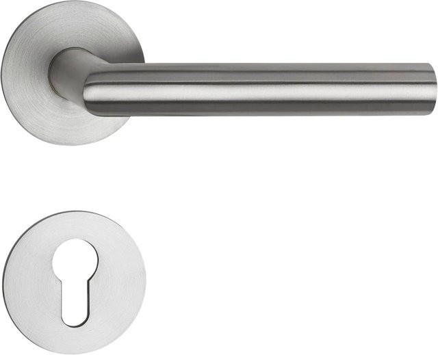 SO-TECH Türdrückergarnitur THORE aus Edelstahl SS304 in Silber gebürstet mit Flachrosetten, Magnetischer Cliptechnik und Profilzylinder PZ - Bild 1