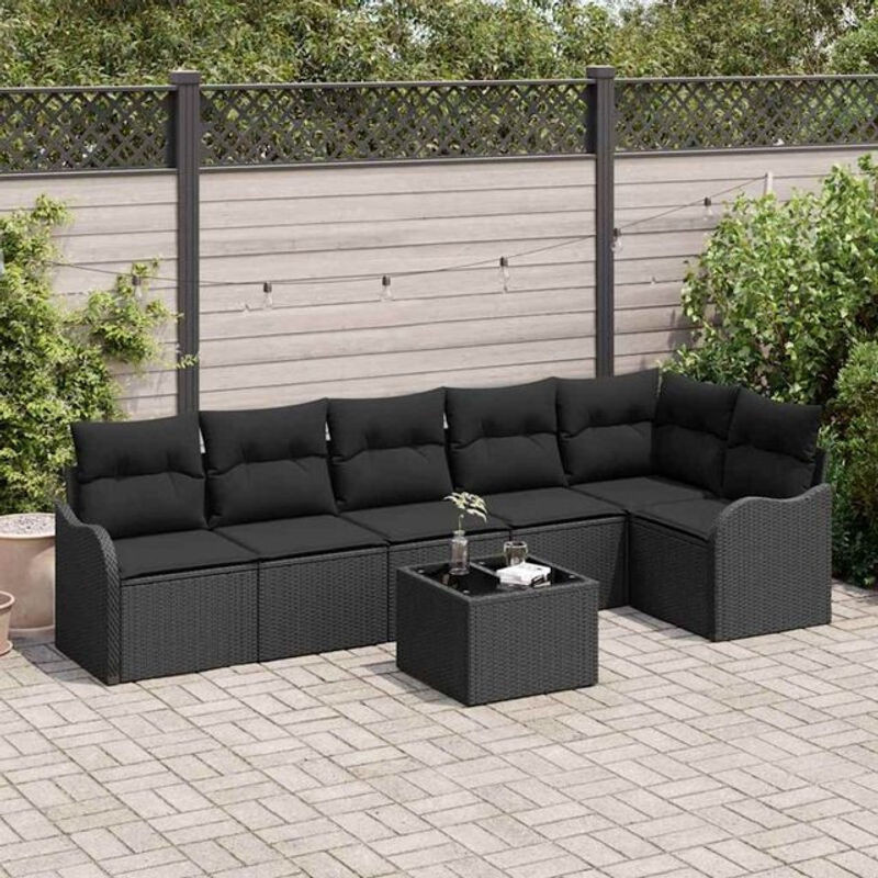 7-teiliges modernes Garten-Sofa-Set mit Kissen aus Poly-Rattan von vidaxl in Schwarz - Bild 1