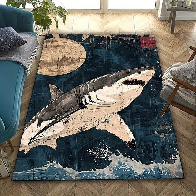 Karpetti 3D Hai-Teppich mit nautischem Design, waschbar und strapazierfähig, B/T: 70 x 100 cm, Multicolour - Bild 1
