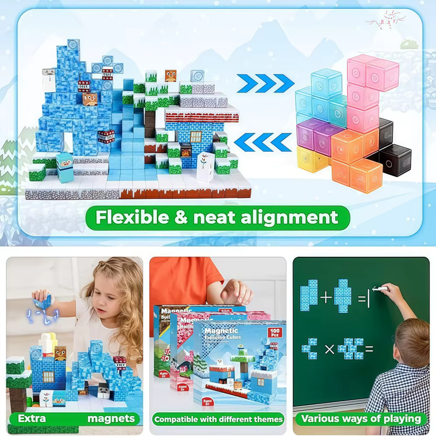 HUATEC Magnetische 3D Bausteine Set mit 100 Teilen, Kreatives STEM Lernspielzeug für Kinder ab 3 Jahren, Mehrfarbig - Bild 3