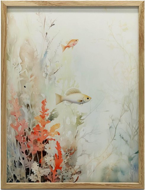 Wandbild Sanfte Farben des Meeresparadieses von iKable mit goldenem Aluminiumrahmen, Unterwasserwelt Motiv auf mattem Papier, Breite: 50 cm, Höhe: 70 cm - Bild 1