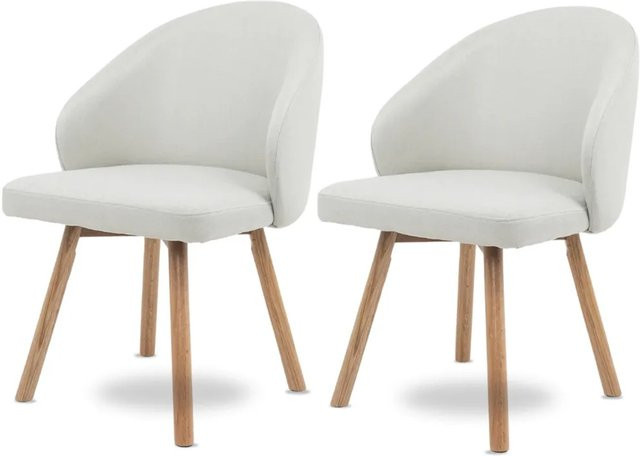 2er Set DELUKE Esszimmerstühle ERIK in Beige mit Stoffbezug und Eichenholzbeinen im skandinavischen Design - Bild 1