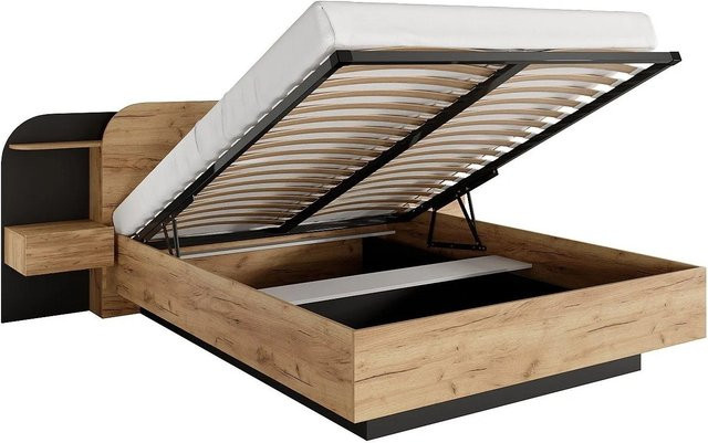 Juvisia Bett mit Bettkasten in Schwarz und Naturfarben Hell, B/T/H: 160 x 200 x 249 cm - Bild 1