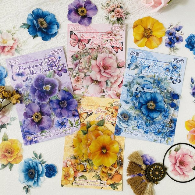 Journamm 20 Stück Blumen- und Schmetterlings-Aufkleber für Scrapbooking und Bastelarbeiten - Bild 1