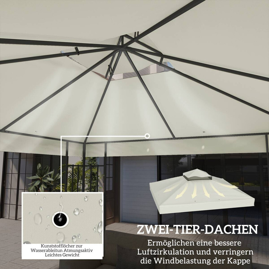 Outsunny Ersatzdach für Pavillon aus Polyester, wasserdicht und UPF 50+, Hellgrau, B/T: 300 x 300 cm - Bild 6