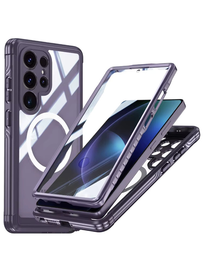 Transparente MagSafe Wireless Charging Handyhülle für Samsung S25 Ultra Edge, S24 Ultra Plus, S23 FE und A56 mit 360 Grad Rundumschutz in Purple - Bild 5