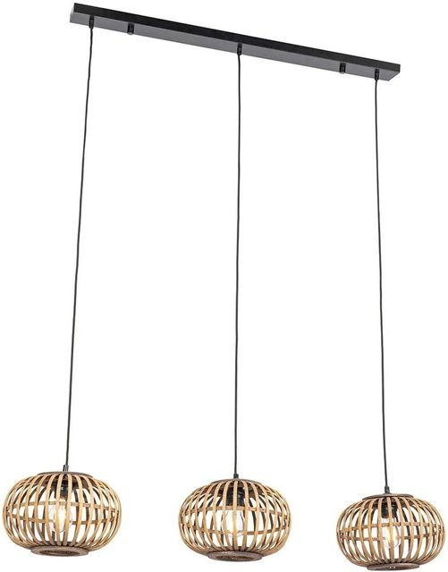 QAZQA Amira Orientalische Hängelampe aus Bambus und Stahl, 3-flammig, länglich, Farbe: Natur/Schwarz, B/T/H: 130 x 40 x 28 cm - Bild 1