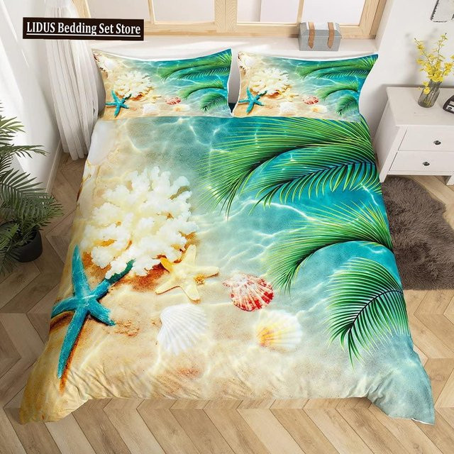 Bettwäsche Set Binchi Fitness mit Ozean und Palmen Motiv, Mehrfarbig, B/H: 135 x 200 cm - Bild 1