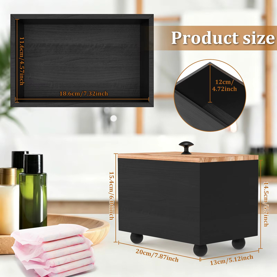 Willstar Holz-Tamponhalter und Aufbewahrungsbox mit Deckel für Damenhygiene in Weiß oder Schwarz - Bild 5