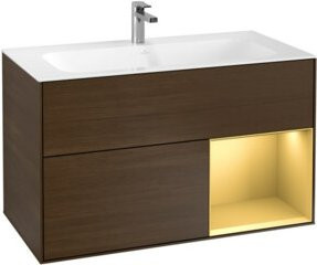 V&B Waschtischunterschrank Finion Wandbeleuchtung in Walnuss Furnier, Braun, B: 99,6 cm, H: 49,8 cm - Bild 1