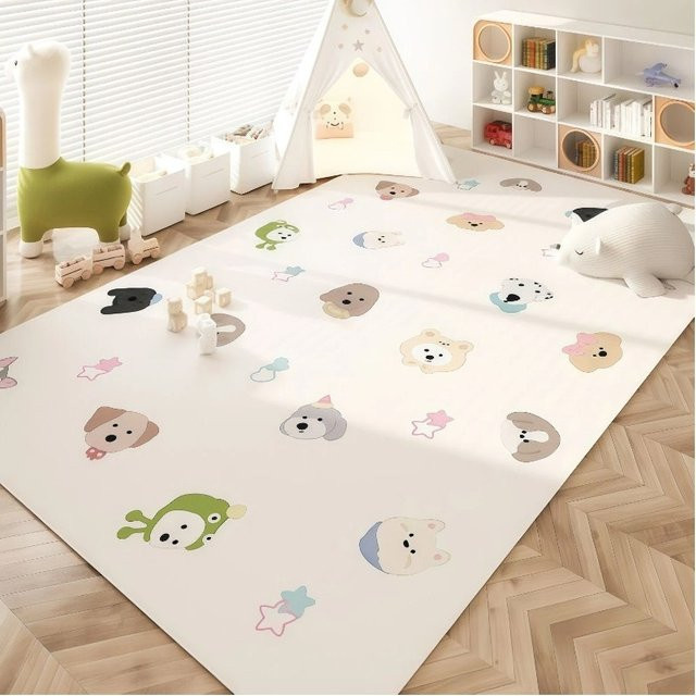 VIKAMA Kinderteppich mit Cartoon-Tier-Motiv, rutschfest und waschbar, weiße Spielmatte für Kinderzimmer und Schlafzimmer - Bild 1