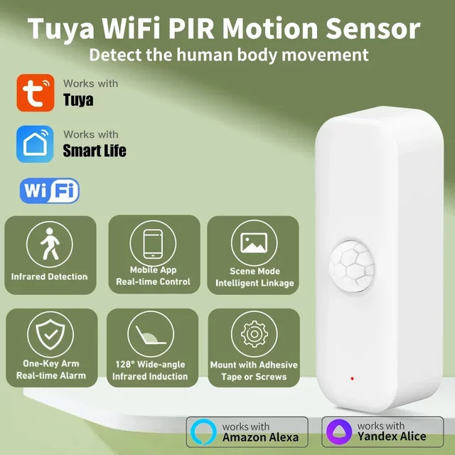 Tuya Smart PIR Bewegungsmelder WiFi und Zigbee zur Einbruchsüberwachung in Weiß - Bild 1