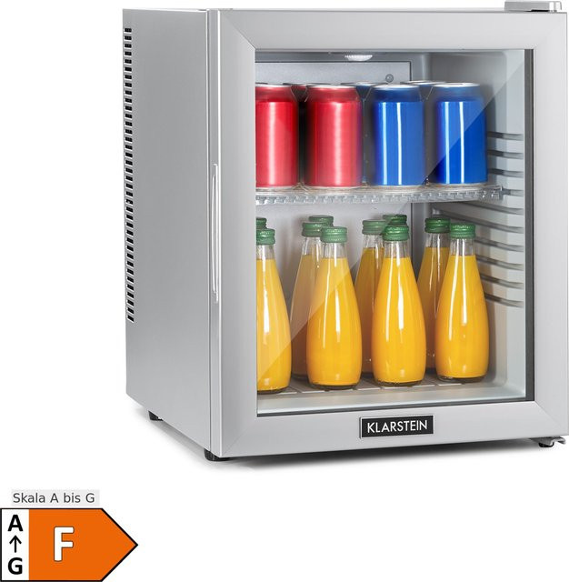 Klarstein Brooklyn 30 Mini-Kühlschrank mit Glastür, LED-Innenbeleuchtung und Ablage in Silber - Bild 1