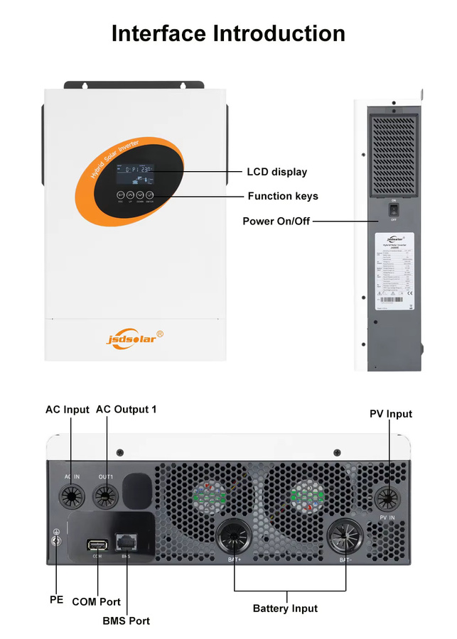 jsdsolar Hybrid-Solarwechselrichter 4kW 24V mit MPPT 100A Solarladegerät, Reine Sinuswelle, PV 500VDC, Eingebautes WLAN, Unterstützt LiFePo4, Weiß - Bild 7