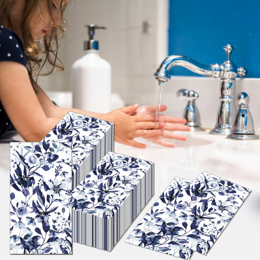 20 Stück Vintage Servietten mit blauem Blumenmuster aus Papier für Hochzeit und Geburtstag als Tischdekoration - Bild 6
