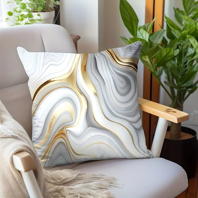 VIKAMA Kissenbezug mit Marmormuster und geometrischem Druck, quadratisch, Mehrfarbig, B/T/H: 30 x 30 x 30 cm - Bild 1