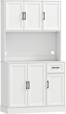 Aosom HOMCOM Küchenschrank als Buffetschrank und Vorratsschrank mit 6 Türen, Schublade und Arbeitsplatte inklusive Kabelloch, Weiß, B: 100 cm, T: 39,5 cm, H: 180,5 cm