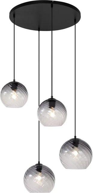 QAZQA Art Deco Hängelampe Bao in Schwarz mit rundem Rauchglas und 4 Flammig - Bild 1