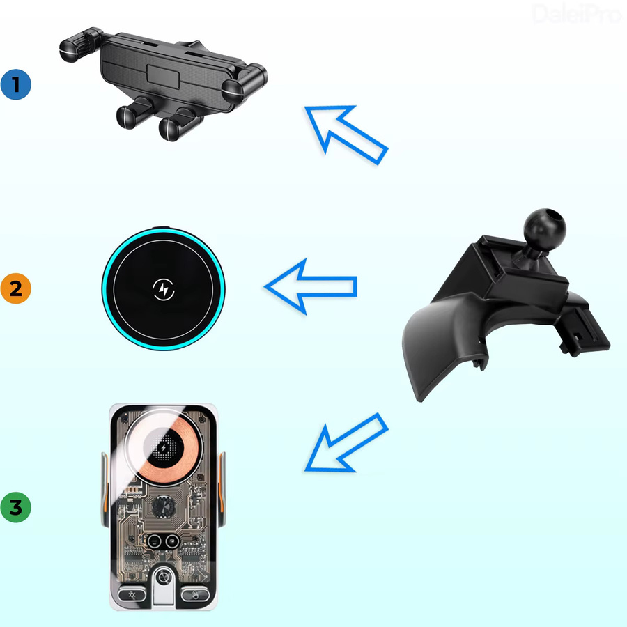 DaleiPro Magnetische Handyhalterung mit kabellosem Ladegerät und automatischer Klemmung für Renault Koleos 2017-2023 und Samsung QM6, Schwarz - Bild 3