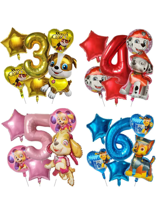 6er Set Paw Patrol Herz-Ballons aus Aluminium mit Chase und Skye für Kindergeburtstag und Party Dekoration in Pink und Multicolour - Bild 2