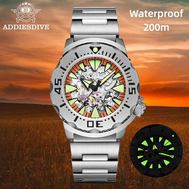 ADDIESDIVE Armbanduhr Edelstahl, mechanisches Uhrwerk, Saphirglas, Herren - Bild 1