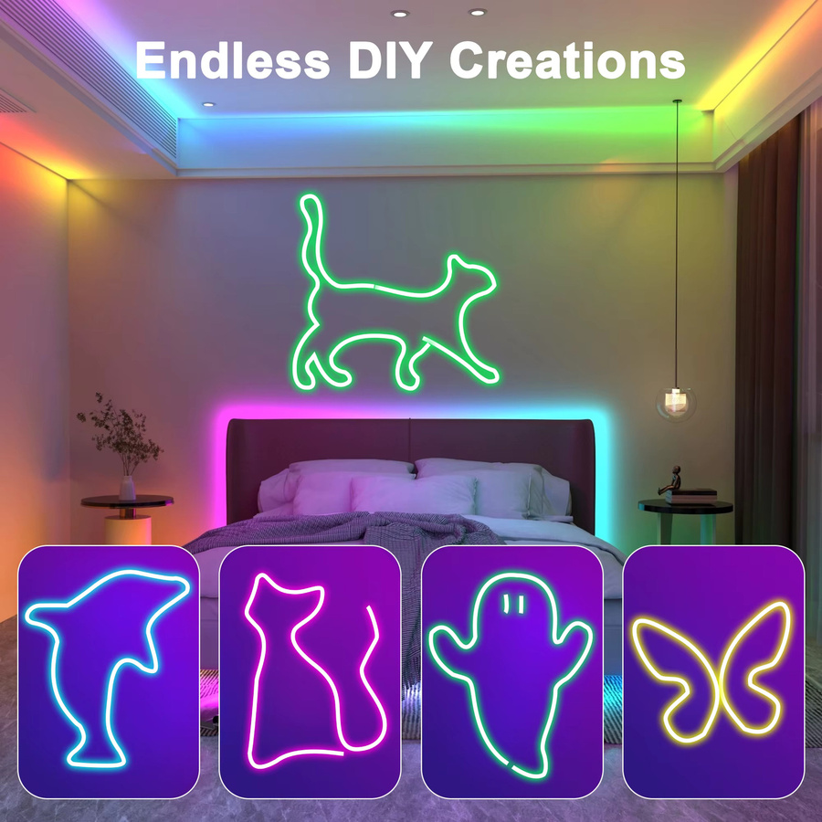 Flexible RGB Neon-Flex LED-Lichterkette in Multicolour mit App- und Fernbedienung-Steuerung, IP65 wasserdicht, aus Silikon für moderne Party-Effekte - Bild 5