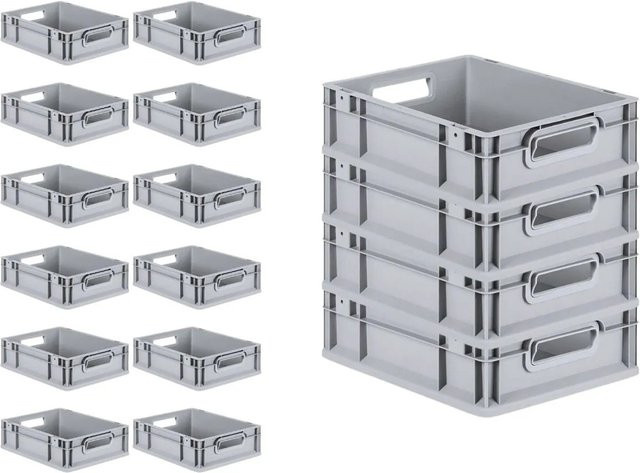 PROREGAL SuperSparSet 16x Eurobox NextGen Grip mit Scharnierdeckel und blauen Schiebeschnappverschlüssen, Grau, H x B x T: 12 x 30 x 40 cm - Bild 1