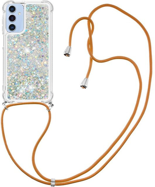 YULIN Halsketten-Lanyard Handyhülle mit Bling Glitzer und Flüssig-Silikon für Samsung Galaxy S25 S24 S23 S22 S21 Plus Ultra FE in Transparent/Multicolour - Bild 1