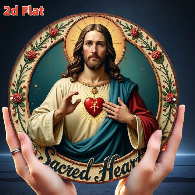 HELLOYOUNG Wandschild Heiliges Herz Jesu mit floralem Blumenmuster in Multicolour, B/H: 20 x 20 cm - Bild 1