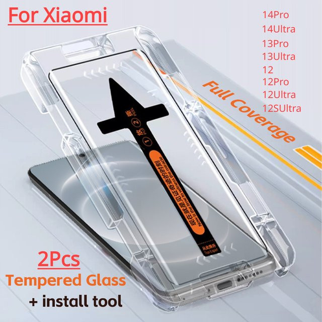 2er-Pack Panzerglas Displayschutz für Xiaomi Mi 14 Ultra 13 Pro 12 11 10 Pro 12S Pro mit automatischem Installationswerkzeug, transparent - Bild 1