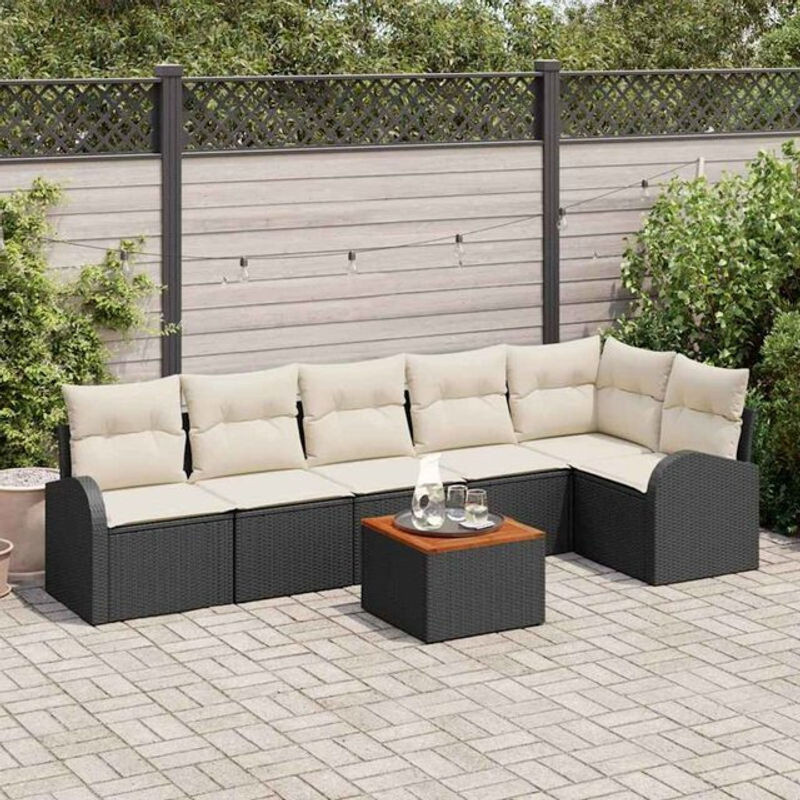 Vidaxl Garten-Sofa-Set aus 7 Teilen in Schwarz/Weiß aus modernem Polyrattan und Akazie Massivholz - Bild 1