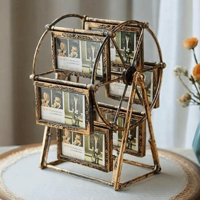 Stermin 360 Grad drehbarer Bilderrahmen mit 12 Fächern in Bronze Floral als Foto-Display-Regel für den Familiengebrauch - Bild 1