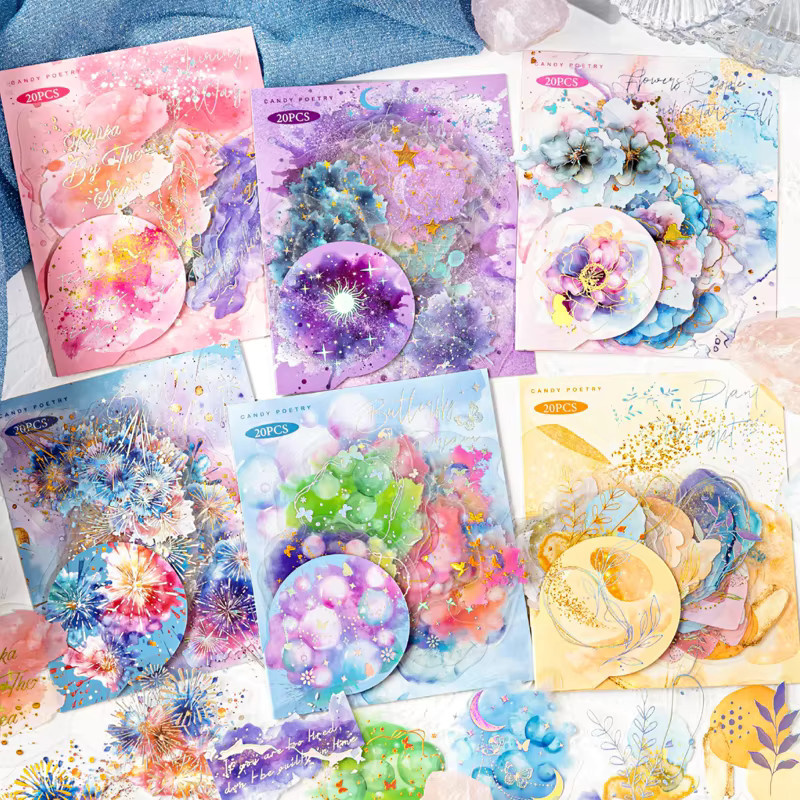 Mr. Paper Aquarell-Pflanzen-Aufkleberset aus PET mit 3D-Laser-Effekt in Silber und Multicolour, 20 Blatt pro Packung - Bild 1