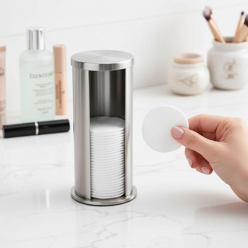 KaiSai Kosmetik-Wattepads-Halter aus Edelstahl in Silber für Schminktisch und Badezimmer - Bild 3