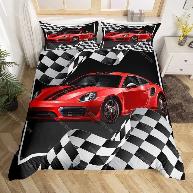 Binchi Fitness Bettwäscheset Jungen Sportwagen in Rot mit Bettbezug und Kissenbezug aus Mikrofaser, B/H: 155 x 215 cm - Bild 1