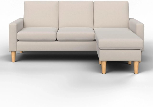 Bessagi Home Wohnlandschaft Noemie in Beige mit passendem Ottoman, L-Form, moderner Webstoff-Polsterung und Massivholzrahmen - Bild 1