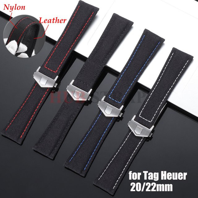Uhrenarmband Leder, Canvas Nylon, Faltschließe, Schwarz, Herren - Bild 1