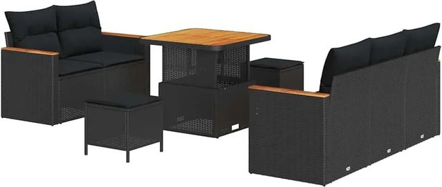 vidaXL Garten-Sofa-Set aus Poly Rattan in Schwarz mit 8 Teilen und Kissen - Bild 1