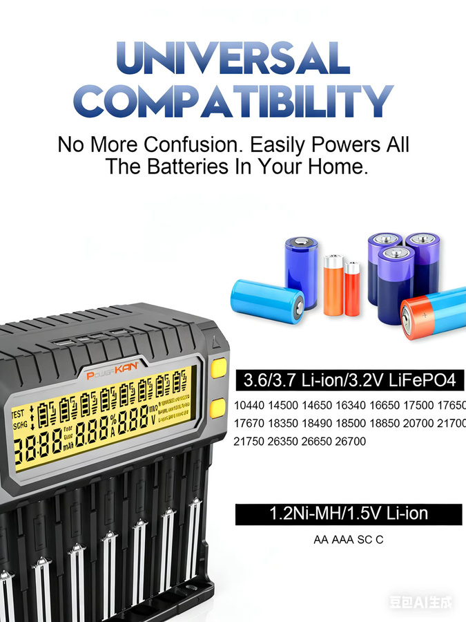 POWERKAN 8-Bay LCD Smart-Ladegerät für NiMH, LiFePO4 und Li-Ionen in Schwarz mit Kapazitätstest und 0V-Aktivierung - Bild 7