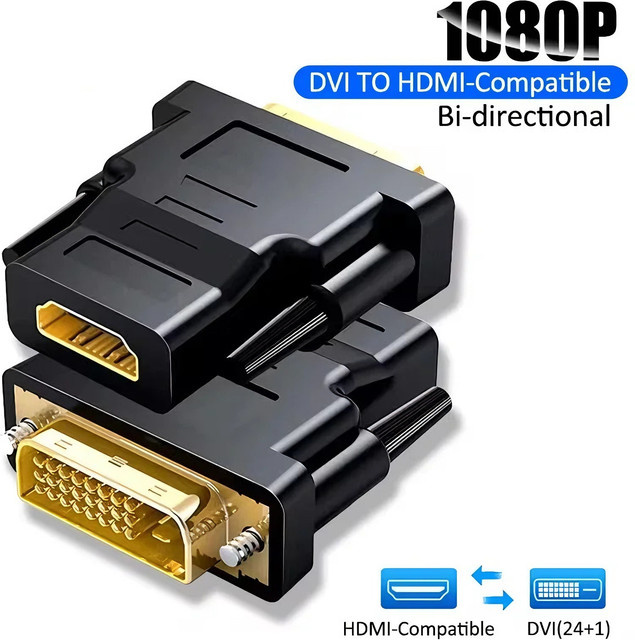 Kebidu DVI-zu-HDMI Video-Adapter 1080P, DVI 24+1 Stecker auf HDMI-kompatibel, Schwarz - Bild 1