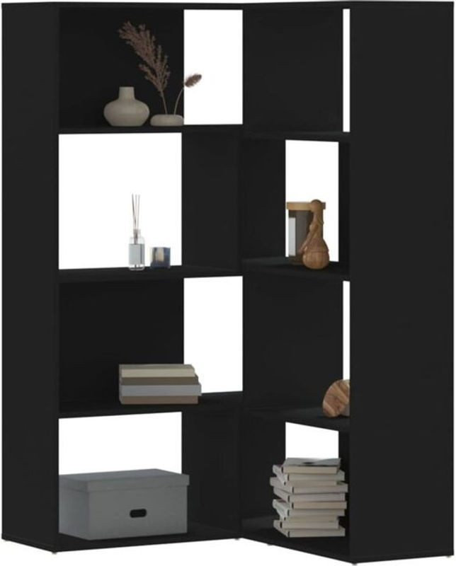 Vidaxl Eckregal aus Holzwerkstoff in Schwarz, modernes 4-Etagen-Eckbücherregal, B/T/H: 85 x 85 x 140 cm - Bild 1