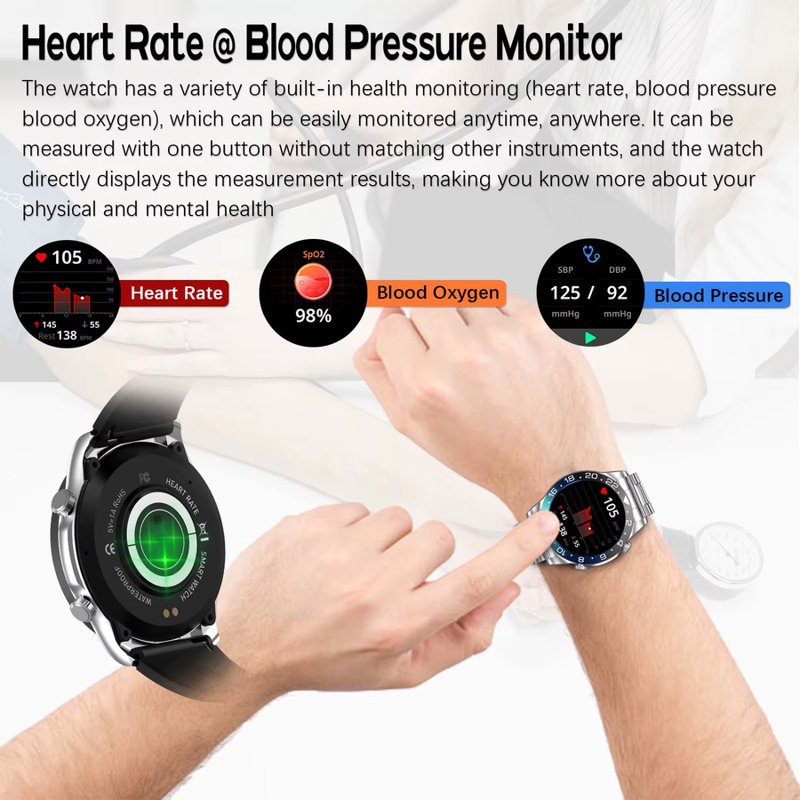 Smartwatch für Herren von rollstimi mit 1,43 Zoll HD AMOLED-Bildschirm, Bluetooth-Anruf, Herzfrequenz- und Schlafüberwachung in Schwarz oder Silber - Bild 4