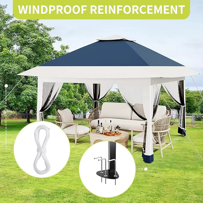HiMISS Outdoor-Pavillon mit Doppeldach, Gartenpavillon mit Netz und Vorhängen für Terrasse und Garten, B/T/H: 366 x 366 x 198 cm - Bild 3