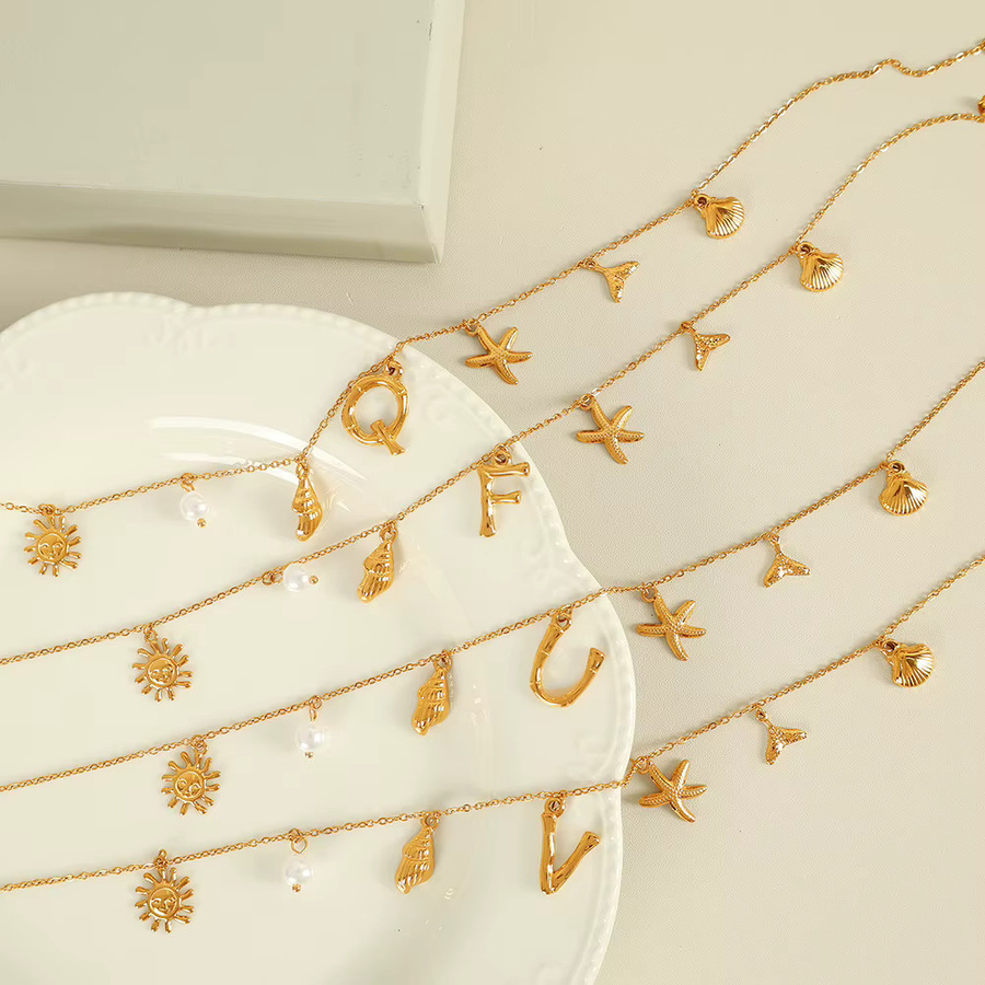 Erpels Halskette Edelstahl, 18K vergoldet, Muschel, Seestern, Gold - Bild 3