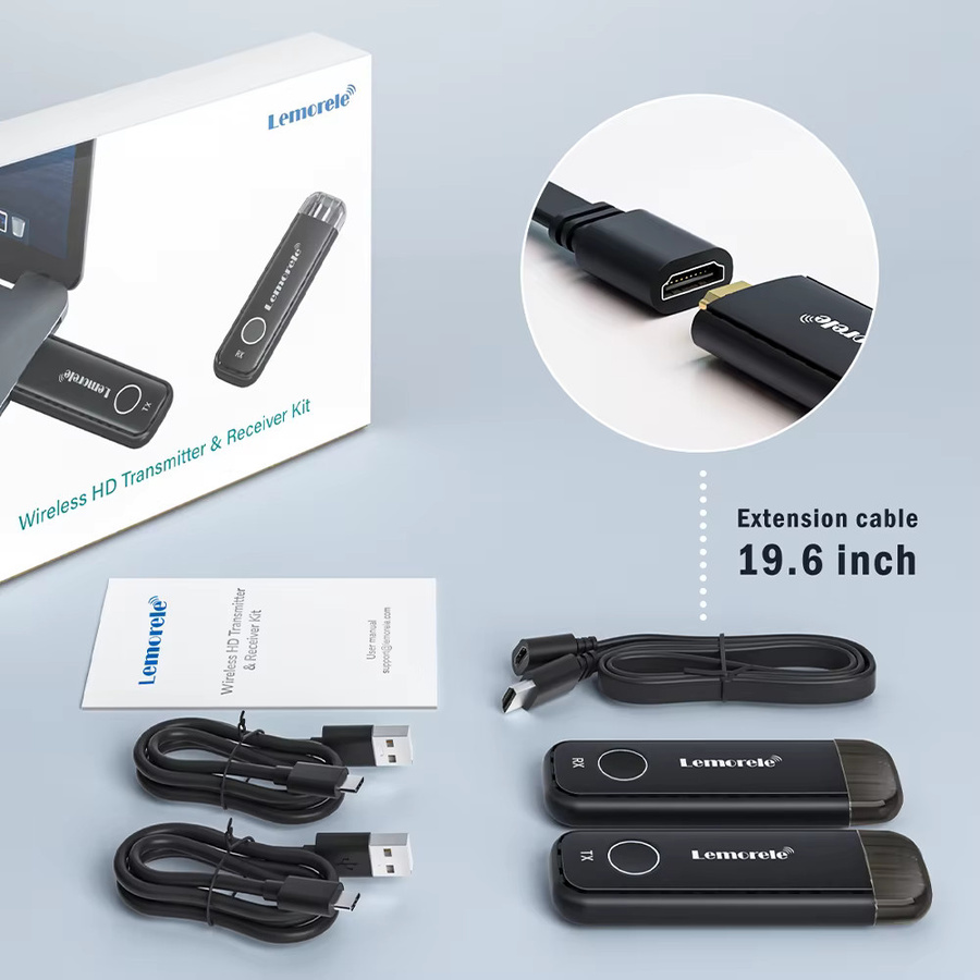 Lemorele Wireless HDMI Sender und Empfänger Set in Schwarz, 1080P Display Dongle Extender für Kamera, Laptop und PC - Bild 6