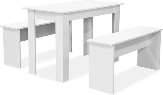 vidaXL 3-tlg. Essgruppe aus Holzwerkstoff in Weiß mit Tisch und Bänken im modernen Design - Bild 1