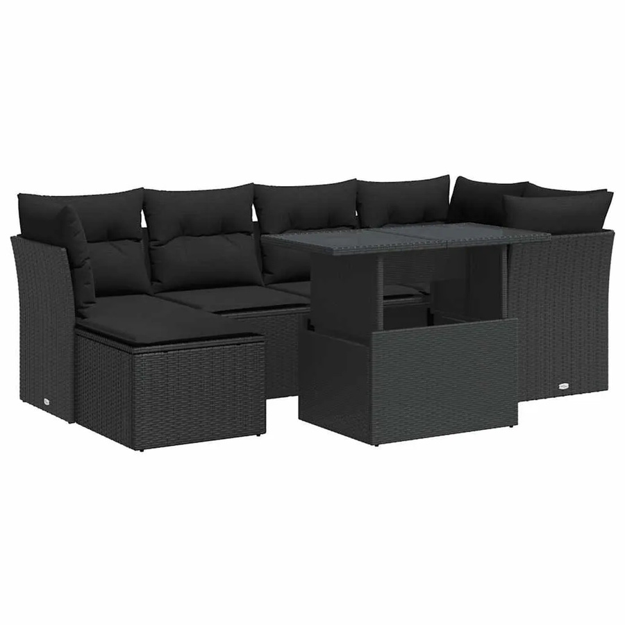vidaXL 7-teilige Garten-Sofagarnitur aus Poly-Rattan mit Kissen in Schwarz - Bild 2