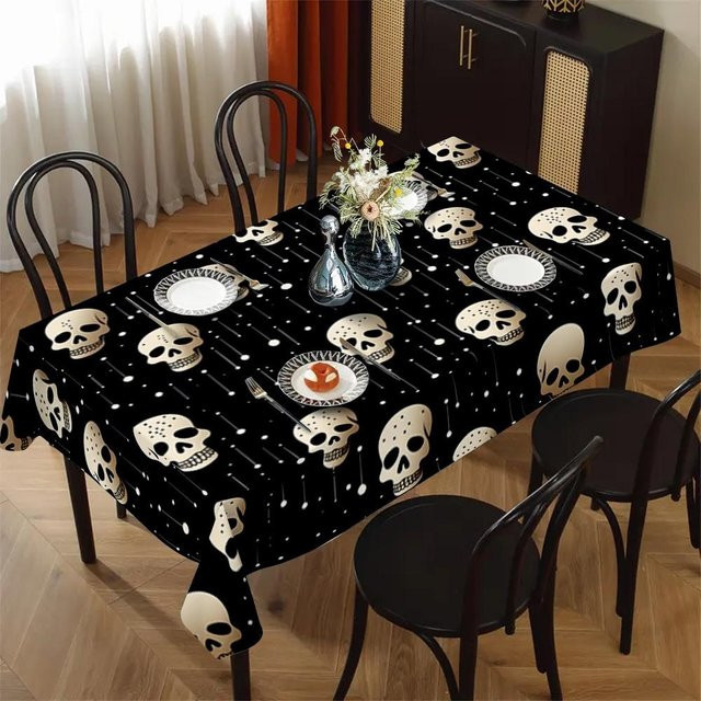 Rechteckige Tischdecke Totentag von JINGYUE Pet in Schwarz, wasserabweisend und waschbar, B/T: 140 x 140 cm - Bild 1